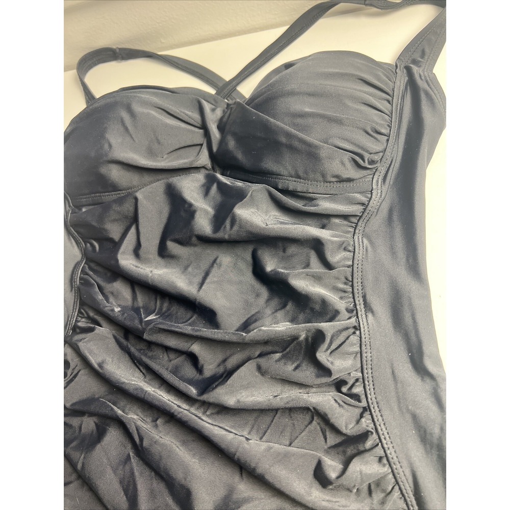 Nautica One Piece Swimsuit Sz M Black Cross Back Straps Padded Bra - Picture 2 of 7